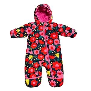 Hanna Andersson Girls 3-6 months Snowsuit Floral Puffer Hooded Zipper Bunting